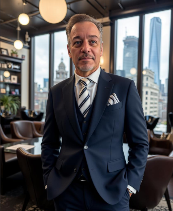 Frank Salvatore photo in dark blue 3 piece suit in board room - 2025