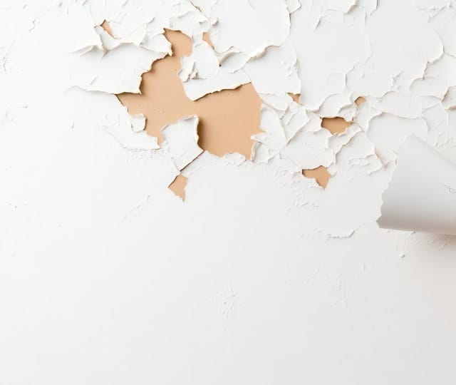 chipped paint peeling from a white wall